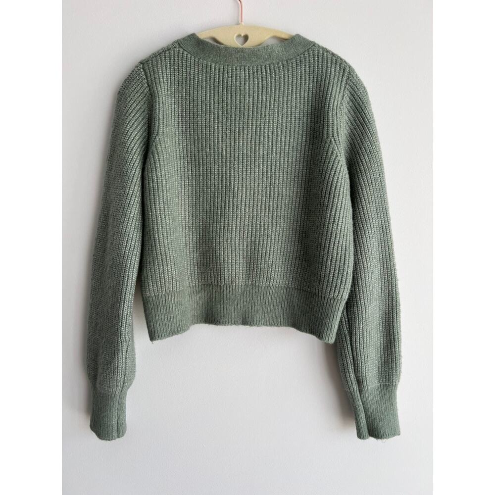 Sincerely Jules Sage Green V-neck Retro Granny Boxy Knit Cardigan Sweater (sz L) - Picture 2 of 9